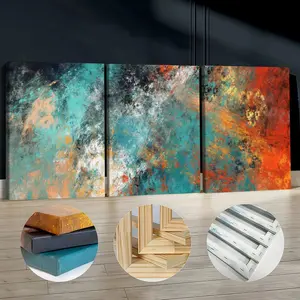 3Pcs Wooden Framed Canvas Painting, Abstract Teal Orange And White Brushstrokes, Exquisite Poster, Home Decoration, Pattern Wall Art Decor, For Living Room, Bedroom, Office, Restaurant, Bar Wall Decor, Odorless, Painting, Print Artwork.