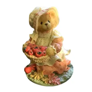 Enesco Cherished Teddies Hannah Autumn Brings A Season Of Thanksgiving 1997 Ceramic Figurine 4 1/8" Height Multicolor Details Collectible Bear