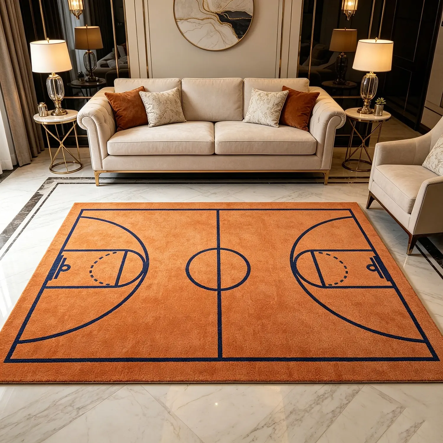 Meadow Style Basketball Court Carpet, Living Room Bedroom Decor Mat, Boys' Bedroom Gaming Area Multi-Scene Use, Sporty Dirt-Resistant Easy-Clean Rug, Play Rug, Home Decor Rug