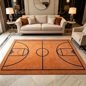Meadow Style Basketball Court Carpet, Living Room Bedroom Decor Mat, Boys' Bedroom Gaming Area Multi-Scene Use, Sporty Dirt-Resistant Easy-Clean Rug, Play Rug
