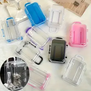 Mini Transparent Storage Box with Teddy Bear Design, Cute Luggage Shape Jewelry Organizer, Durable Plastic Multi-Functional Home Decor