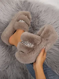 Fuzzy Water Drill Slippers, Soft Plush Lining, Open Toe Design, Breathable & Stylish, Fashionable Soft Slippers, Perfect for Home & Outdoors, Versatile Pairing