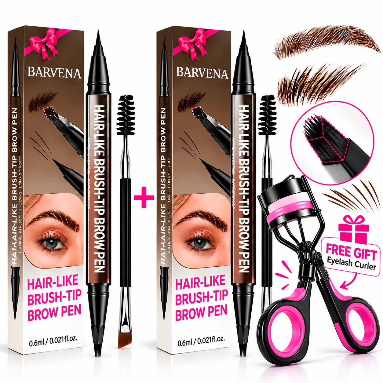 01# Light Brown Dual-Ended Microblading Eyebrow Pen Cosmetic Set Pack (2-Pack) with Pen+Brush & Spoolie, Waterproof, Smudge-Proof, Toxin-Free, Long-Lasting Marker for Sparse Brows, Natural Look, Suitable for All Skins