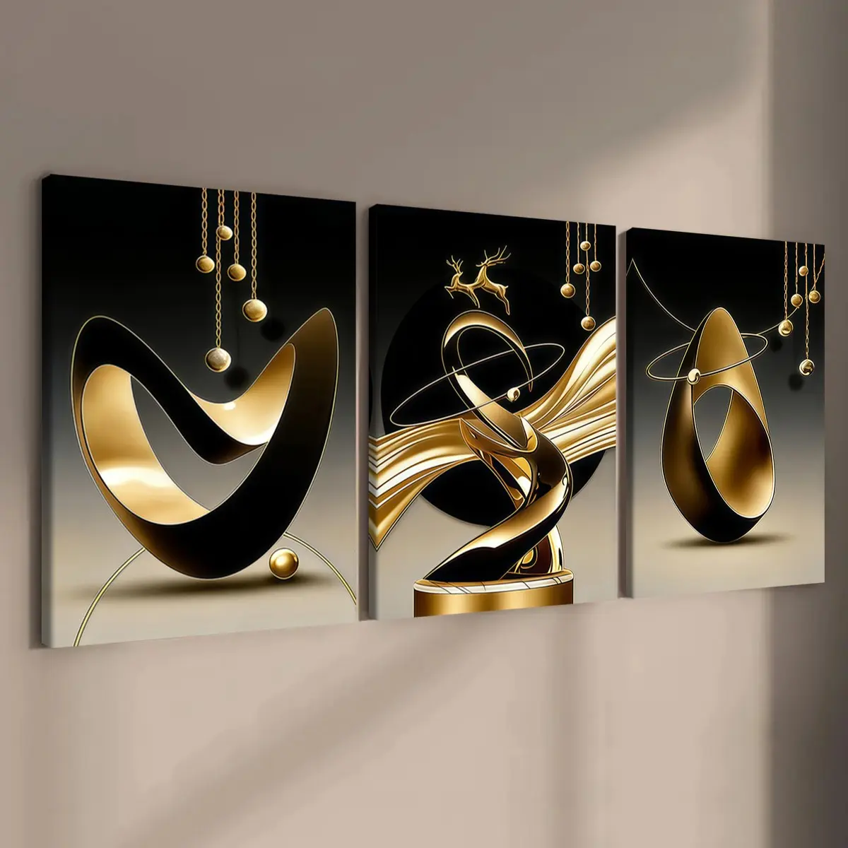3-Count Wooden Frame Canvas Decor Painting Prints, Abstract Geometric Decorative Poster, Modern Entryway & Family Poster, Home Decoration, for Corridor & Bedroom Walls, Waterproof Art