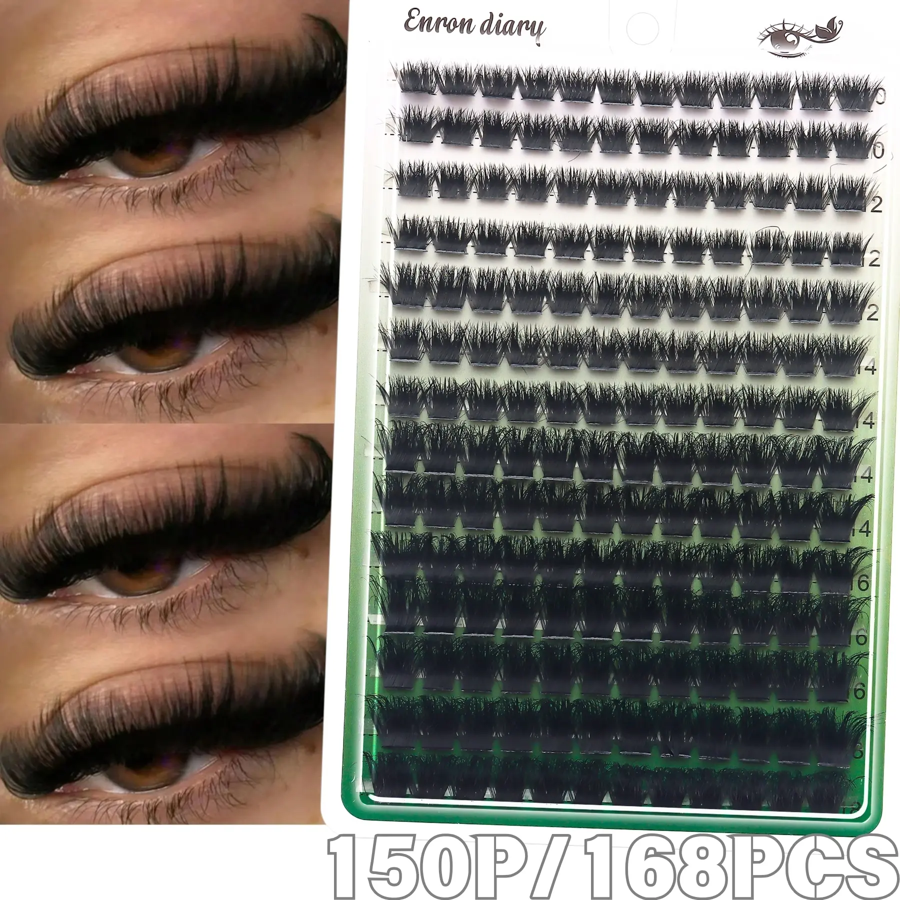 168PCS Fluffy D Curl Individual Lash Clusters Cat Eye 150D DIY Cluster Lashes Thick&Natural Look&Long Lasting&Ultra Soft Reusable False Eyelash, Eyelash Extensions, For Beginner Use Daily Life&Party, Beginner Friendly Lashes