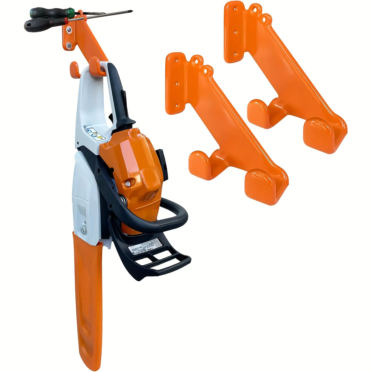 Chainsaw Wall Mount, 2-Pack Wall-Mounted Chainsaw Holder, Heavy-Duty Chainsaw Rack, Garage Organizer for Storing Chainsaws in a Shed