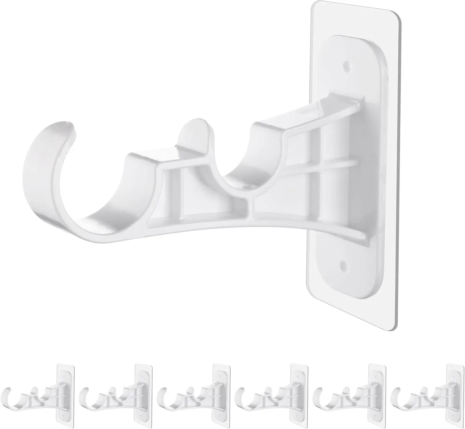 6-Pack  Adhesive No Drill Double Curtain Rod Bracket, Self-Adhesive No-Drill Curtain Rod Holders, Double Brackets No Screw Nail-Free Curtain Hangers Hooks for Living Room, Bathroom, Kitchen - White summerwins,summerwins