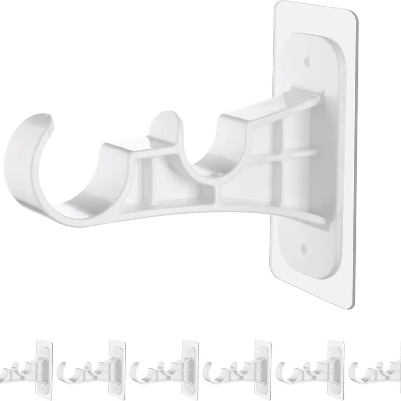 Antimbee White 6-Pack Invisible Acrylic-Gel Adhesive No-Drill Double Curtain Rod Brackets, 2 Hooks Per Pack, 13lb Heavy Duty, Renter-Friendly Damage-Free, 6pack Coverage for Apartment & Dorm, Fits Glass/Mirror