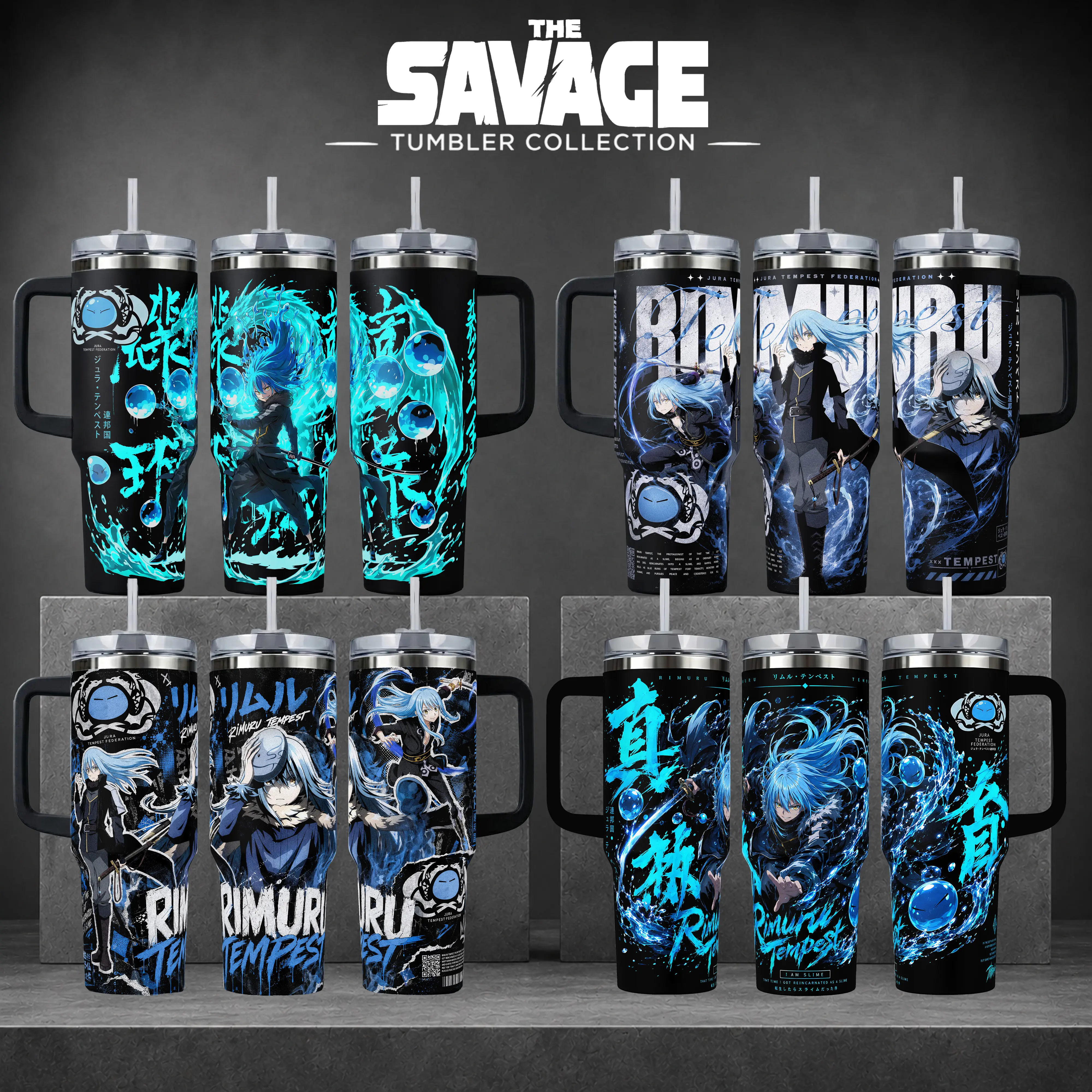 Rimuru Tempest That Time I Got Reincarnated as a Slime Insulated Portable Reusable Drinkware Cup - 40oz Tumbler With Handle & Lid, 20oz Tumbler No Handle, Anime Isekai Graphic Bottles for Slime Fans