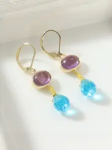 Vintage Elegant Blue Purple Round Bead Pendant Earrings, Handmade Copper Jewelry for Women Suitable for Travel and Vacation, Ideal Gift for Friends, Exquisite Jewelry Gift