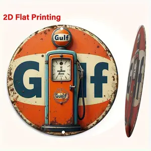 Retro Round Metal Wall Art Decor, Durable Waterproof Iron Craft for Garage Bar Man Cave, Vintage Garage Signs, Stylish Vintage Design for Home Decoration, Decorative Plaque