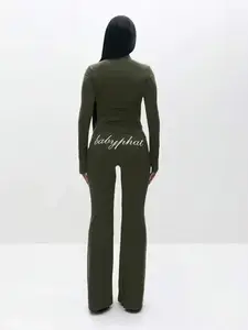 BABYPHAT Pull On Flare Leggings With Embroidered Script And Zipper Detail For Casual Everyday Wear