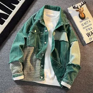 Men Denim Patchwork Jacket SpringAutumn High Street CoatCasual Loose Jeans To clothing Streetwear new bomber baseball jacketretro mecha