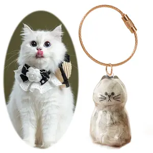 Clear Cat Fur Keepsake Charm - Portable Memorial Keychain for Pet Lovers, Customizable Cat Hair Jewelry Gift,Transparent Pet Hair Holder Necklace, Unique Gift for Cat Mom Dad, ASMR Collection