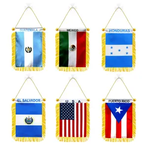 4*6in Hispanic Fringy Hanging Flag with Suction Cup,Mini Banner,IndependenceDay,Car Rearview Mirror Décor,México,Guatemala,Puerto Rico,El Salvador,Honduras