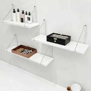 Three-Piece Wall-Mounted Floating Shelves, Minimalist Natural Wood Style, Includes Three Sizes, Perfect for Decor & Storage