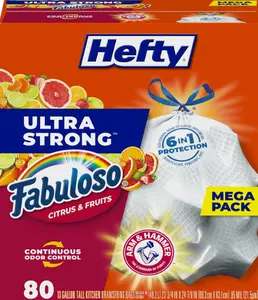 Ultra Strong 13 Gallon Trash Bags, Tall Kitchen Trash Bags 13 Gallon Size, White, Fabuloso Citrus & Fruits Scent, 80 Bags
