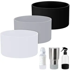 3 count  Sleeve  Bottle Boot Bottom Base Accessories for 16 oz  Anti Slip  Cover Washable Rubber Bottom Base for 12 to 24 oz Water Bottles(Grey, Black, White)