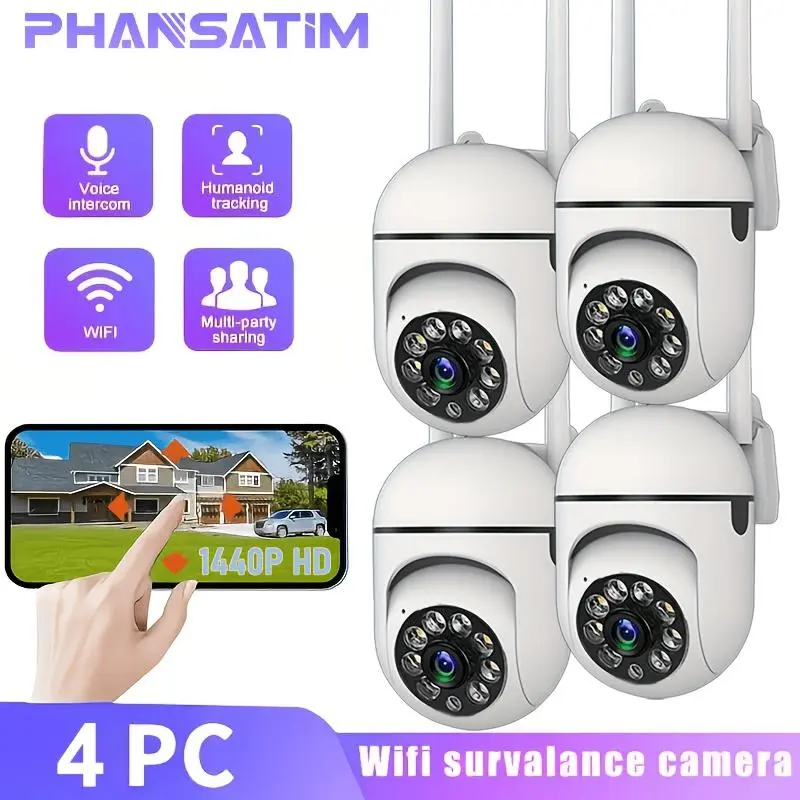 4 Pack Wireless 1440p HD Indoor Surveillance Cameras with Night Vision, Two-way Audio, 360° Panoramic View, Wi-Fi Support, Smartphone APP Control, Ideal for Home, Garage, Pet Monitoring