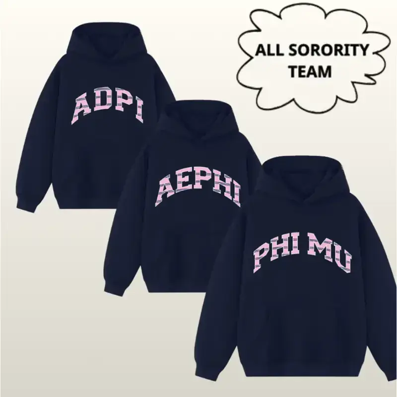 All Team Sorority Pink Letter Hoodie For Woman, Unisex Graphic Hoodie, Pullover Sweatshirt, Casual Streetwear Outfit