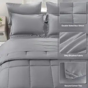 Full Comforter Sets,Grey Bedding Set 7 Pieces,All Season Soft Microfiber Complete Bedding Sets with 1 Comforter, 1 Flat Sheet, 1 Fitted Sheet, 2 Pillowcases and 2 Pillow Shams