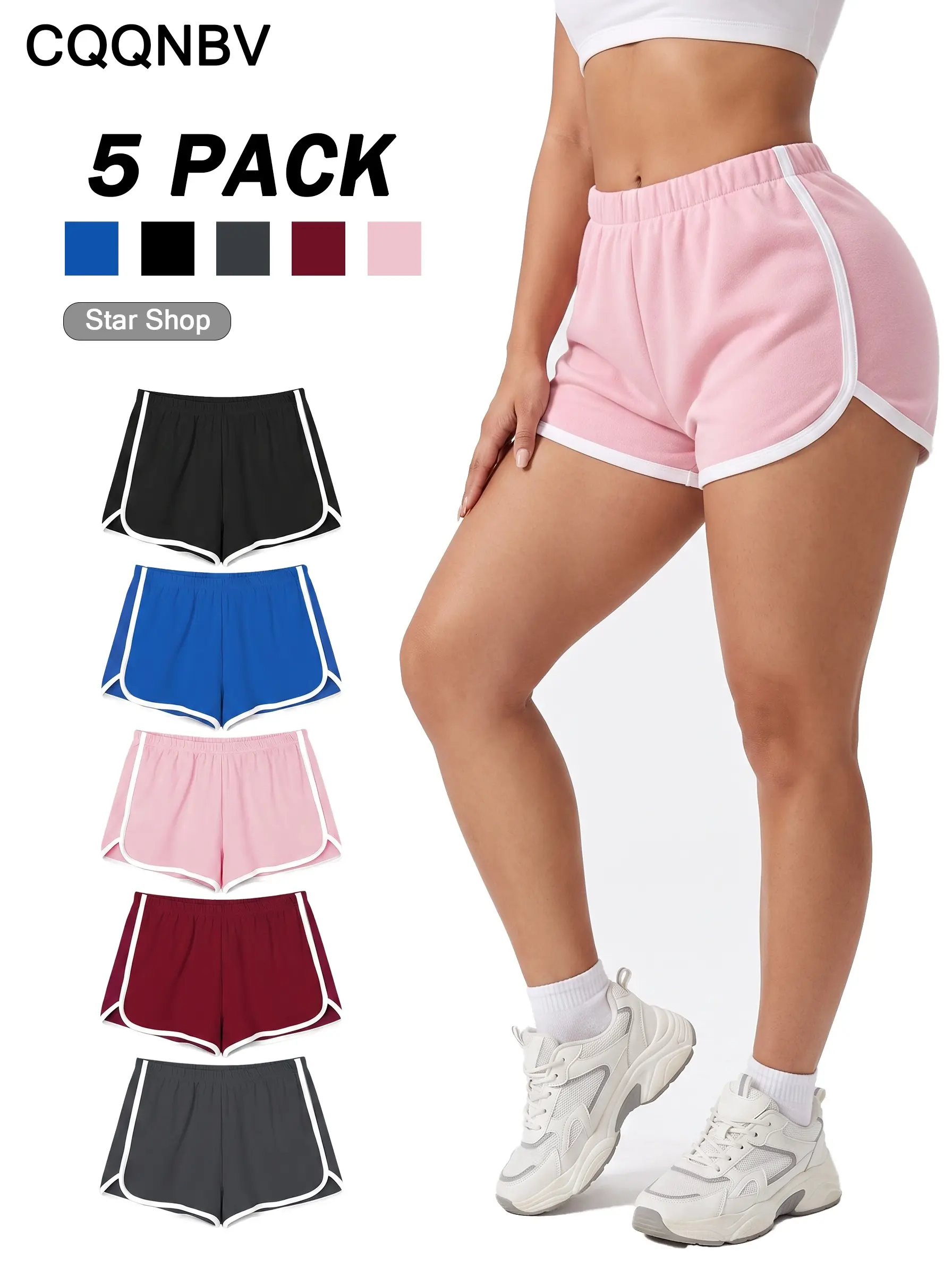 CQQNBV Dolphin Shorts for Women, 5-Pack High Waisted Retro Style, Stretch Woven Pull-On Fitness Wear for Summer Running & Gym, Dolphin Short Shorts
