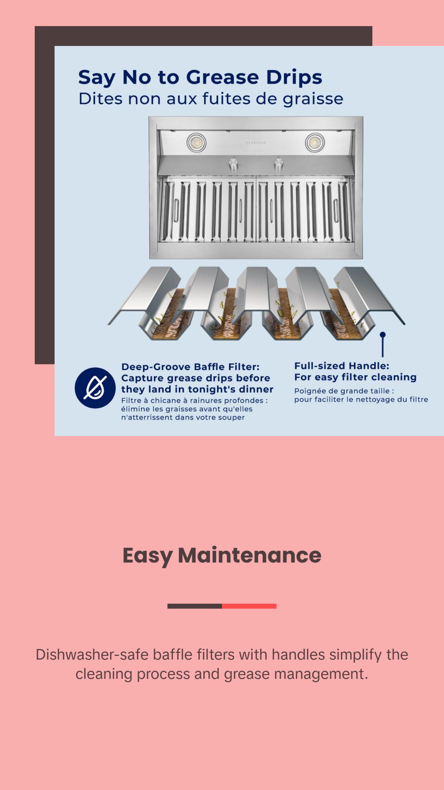 Hauslane Range Hood Insert 30 Inch, Hood Vent for Kitchen | Low Noise Performance, Professional-Grade Baffle Filters, LED Lamps, Stainless Steel Ductless Range Hood, Kitchen Range Hood 18.5” Deep
