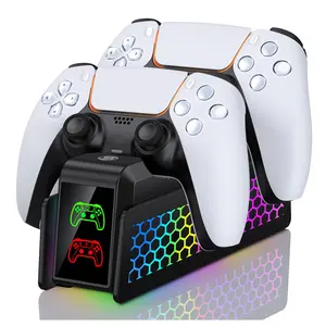PS5 Controller Charging Station with Ambient Light, Beboncool PS5 Accessory, Black, Dual Charger Dock PS5 Controller Charging Station Accessory