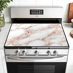 Elegant Marble Pattern Non-Slip Rubber Oven Mat, Stove Panel Protector, Perfect for Home Kitchen Aesthetic Decor, Multi-Purpose Stove Cover