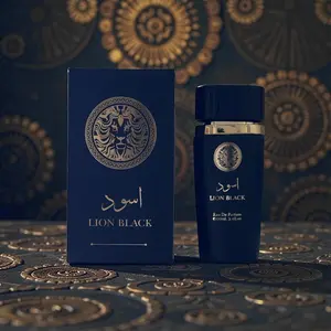 Lion Black Eau De Parfum for men.  masculine fragrance. a deep blend of smoky woods, rich spices, and a touch of citrus.  Volume: 100ml / 3.4 fl.oz.  Ideal for the modern man who leads with strength and style.