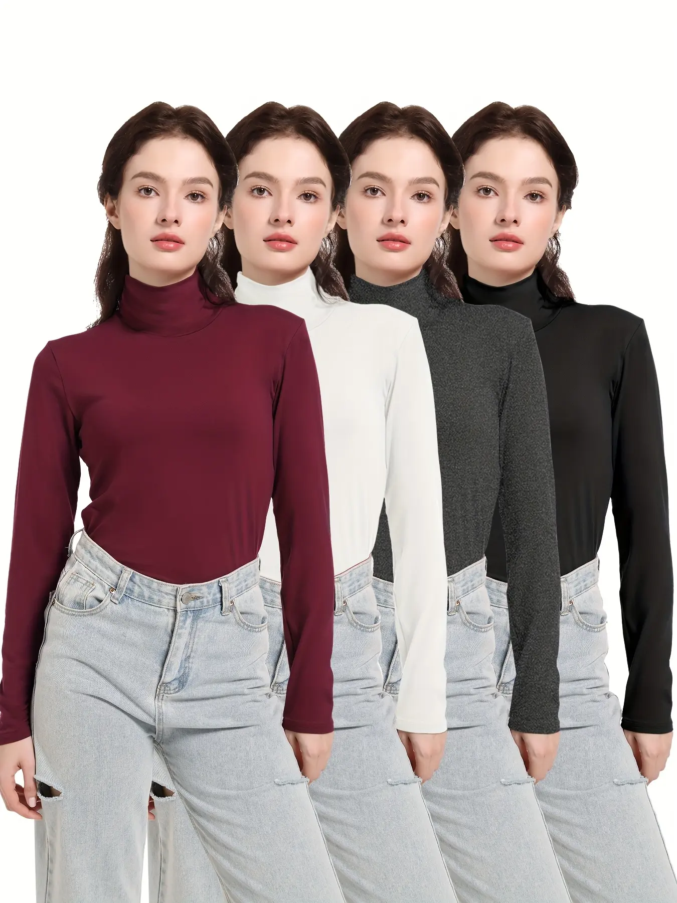 Cymebosilux 4 Pack Women’s Turtle Neck Long Sleeve Shirts Fall Fashion Turtleneck Baselayer Undershirts Tops Underscrub