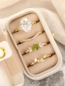4 Pcs/Set Exquisite Cubic Zirconia Ring For Women Wedding Engagement Anniversary Party Jewelry Gift With Gift Box Stackable Engagement Ring