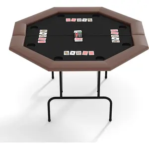 8 Player Poker Table Foldable, Blackjack Table with Cup Holders, Waterproof Armrest & Heavy-Duty Metal Frame, Portable Card Table for Texas Holdem Home Games & Parties