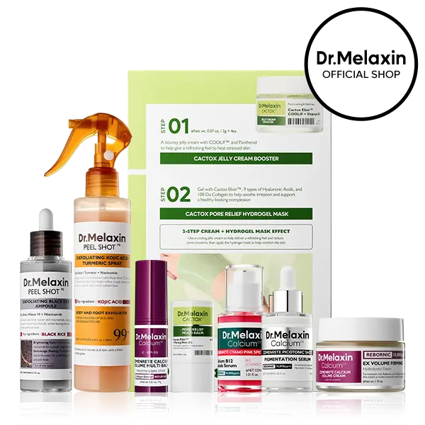 [Dr.Melaxin Official] 8-Piece Glass Skin Glow & Firming Routine Set | Peel Shot Exfoliator, Calcium Volume Multi Balm & Cream, Spicule Serum, Cactox Hydrogel Mask | Korean Skin Care Set for Glowy, Bouncy Skin