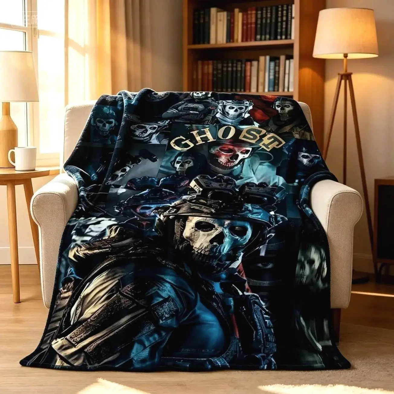 Classic Game Call of Duty Ghost Simon Cartoon Art Flannel Blanket,Cozy Soft Throw Blanket for Home Bedroom Bed Sofa Cover Kid