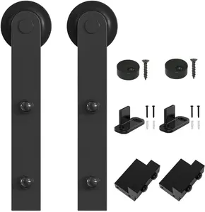Sliding Barn Door Hardware Kit, 4/5/6/8/10/12/13/15/16FT Track Roller Set, I Shape Design, Antique Roller Kit for Single Wood Door, Closet Sliding Door Track, Heavy Duty Barn Door Kit, Black (Without Door), Easy Installation