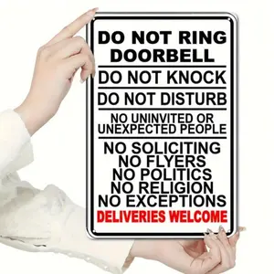 1pc a 12 by 8 Inch Sign Stating 'Do Not Ring Doorbell' - No Knocking Or Disturbing Deliveries, a Welcoming Plaque That Prohibits Soliciting This Metal Wall Decoration Comes with Pre-Drilled Holes for Easy Installation on for Home Or Office Doors I