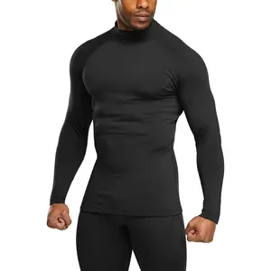 Men's Compression Fleece Mock Neck Thermal Long Sleeve Base Layer Shirt - Smooth Seams, Plain, Heatlock, Moisture Wicking, Fleece Linings Winter Outdoor Sports Top (Navy)
