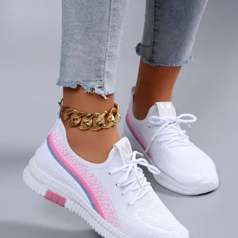 Women's Letter Label Design Lace Up Front Low Top Sneakers, Casual Lightweight Wear-resistant, Breathable Running Shoes, Trendy Running Shoes, Sports Running Shoes, All-match Shoes for Daily Wear, Knit Running Shoes, Casual Running Footwear