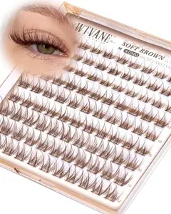 Brown Lash Clusters Natural Eyelash Clusters 8-10-12mm Short Lash Extensions Wispy Lash Clusters C Curl Individual Lashes Cluster with Thin Band Soft Brown Eyelashes Clusters for Clean Makeup