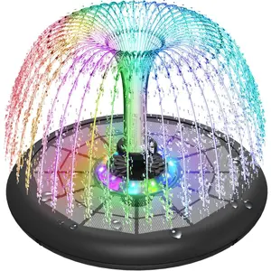Solar Fountain UFO Style, 2026 Upgrade 5W Glass Solar Panel Bird Bath Fountain with LED Lights, 4000mAh Backup , 7 Nozzles for for Garden, Pond, Pool, Patio Outdoor Water Feature