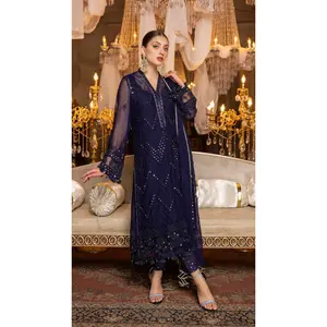 Navy Blue – Embroidered Chiffon by Merakish