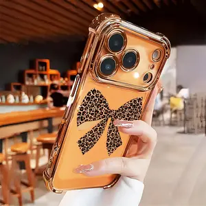 Leopard Print Bow Phone case for iPhone 17 Air 16 15 16e 14 13 12 11 Pro Max Plus X XS Full Body Protection Shockproof Soft Silicone Cover Four-corner Thickened