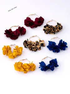 Women's Fashionable Hoop Shape Earrings With Fabric Flower, Bohemian Style Fabric Floral Design Jewelry Gift, Suitable for Daily Wear and Vacation