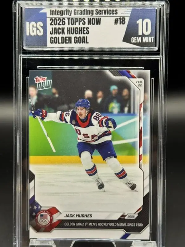 2026 Topps NOW #18 Jack Hughes Golden Goal Hockey Card Graded Gem Mint 10