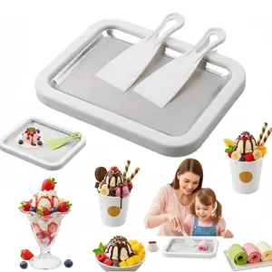 Instant Ice Cream Maker with 2 Scrapers, New Rolled Ice Cream Maker, Portable Stainless Steel Ice Cream Pan for Family Party, Easy Clean DIY Homemade Ice Cream Tray, Ice Cream Machine