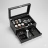 GUKA Carbon Fiber Classic 6-in-1 Multi-Purpose Jewelry Box & Organizer - 6 Watch Slots, 3 Sunglass Slots, Tie Holder, Compartment, Real Glass Lid, Inner Fabric Guards, Storage Drawers, Business/Father’s Day Gift (Jewelry Organization Solution)