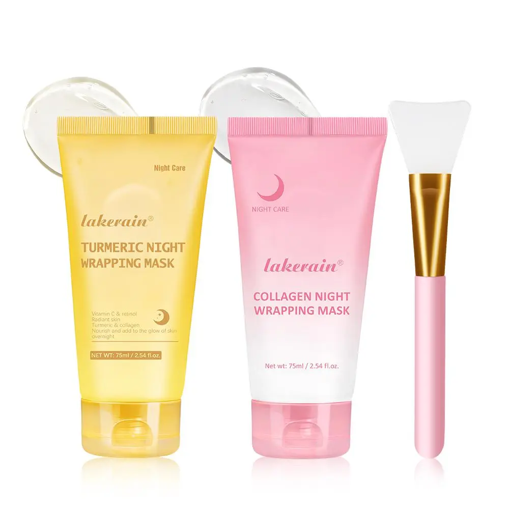 Collagen & Turmeric Brightening Facial Peel-off Deep Hydrating Mask Set, Collagen Peeling Mask, Face Brush Set, 2 Pieces Moisturizing Glowing Facial Mask with 1 Piece Brush, Facial Skin Care Product for Women & Men, Cosmetic