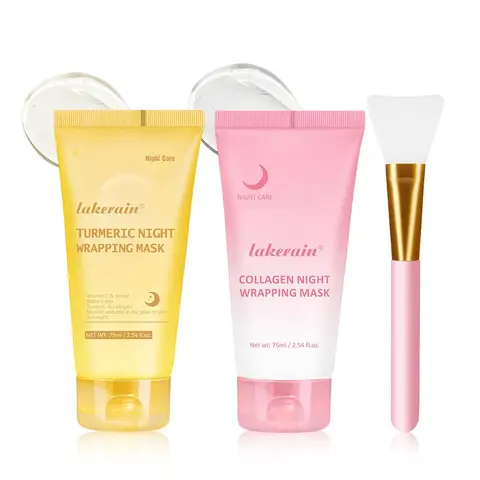 Collagen & Turmeric Brightening Facial Peel-off Deep Hydrating Mask Set, Collagen Peeling Mask, Face Brush Set, 2 Pieces Moisturizing Glowing Facial Mask with 1 Piece Brush, Facial Skin Care Product for Women & Men, Cosmetic