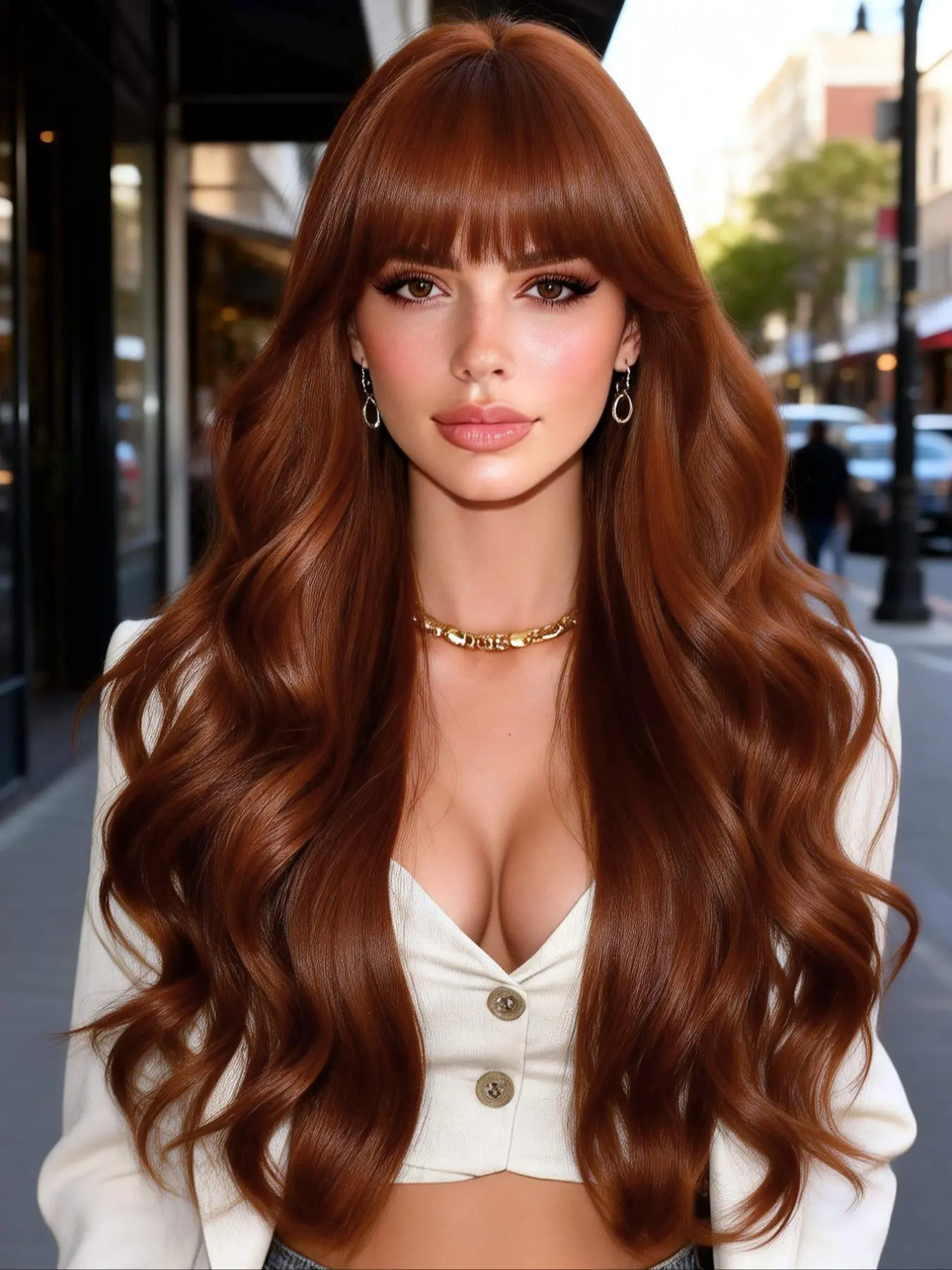 Elegant Auburn Curly Wig with Bangs, Heat Resistant Synthetic Fiber, 26 Inch Fashionable Women's Wig for Daily Wear and Parties, Heat Friendly Wig, Synthetic Curly Hair, Synthetic Curly Wigs